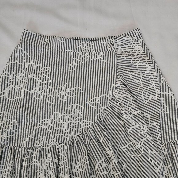 Eva Franco By Anthropologie Striped Floral Ruffle Wrap Style Skirt Women's Sz 4 - Picture 5 of 16